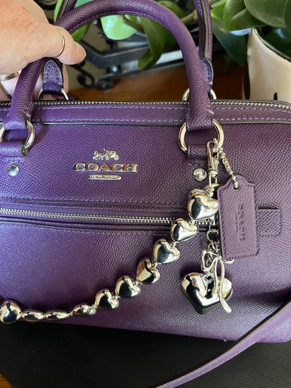 COACH Rowan Satchel Bag with Silver Heart Charm - Picture 5 of 8